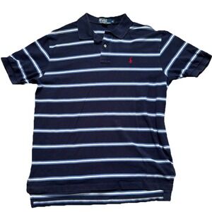 Ralph Lauren Polo Shirt Mens Large Blue Striped Short Sleeve Red‎ Pony Golf